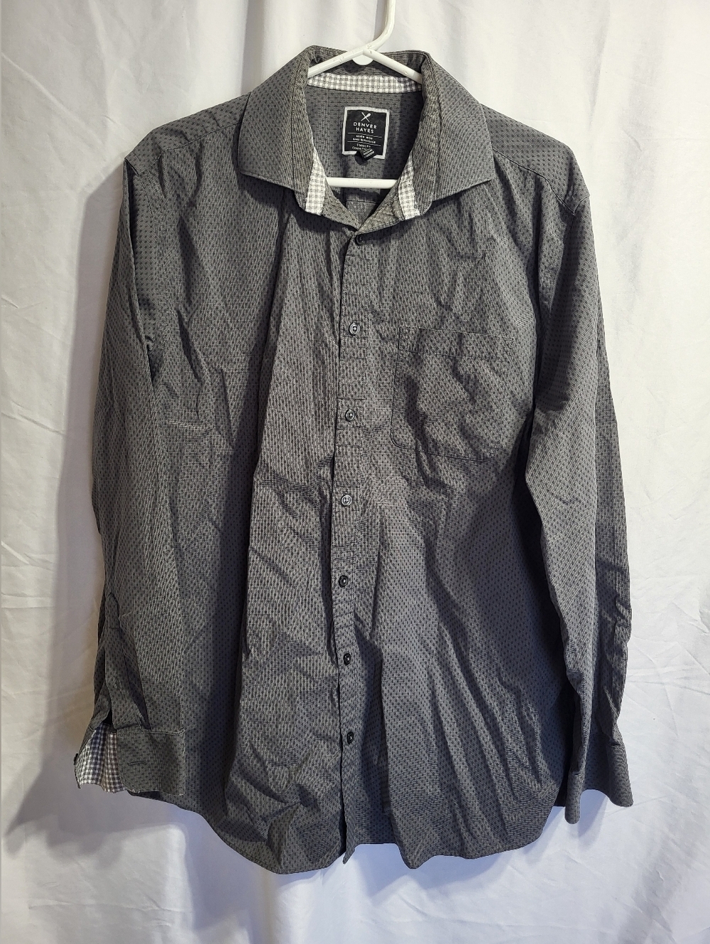 Denver Hayes Grey Patterned Long-Sleeve Dress Shirt, Size Large
